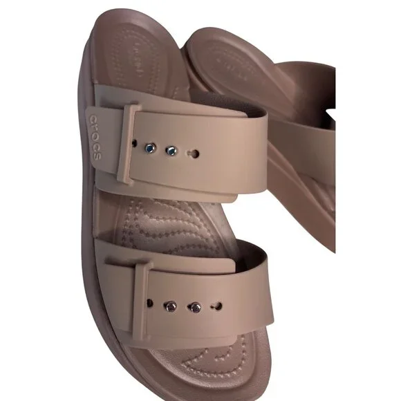 Crocs Brooklyn Buckle Wedges Latte Lightweight Comfort Sandals Size 9 New - Picture 9 of 11